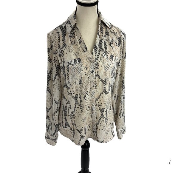 Express Womens Size XS Portofino Shirt Snakeskin Print Button Front Blouse Top - Picture 1 of 6